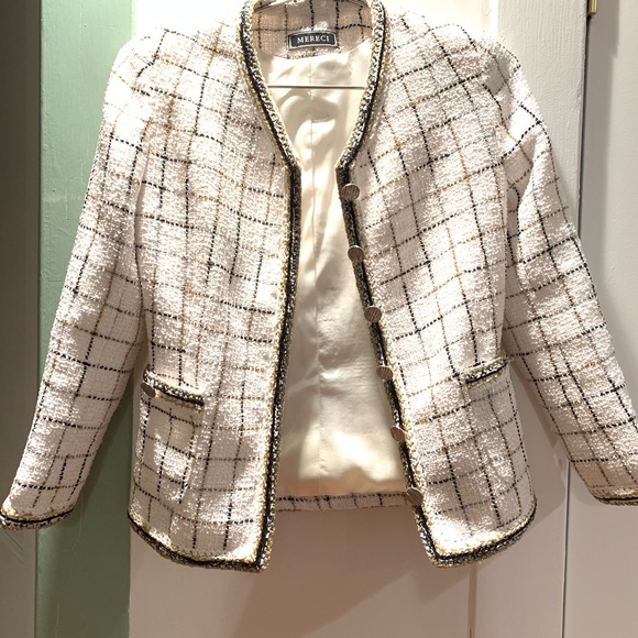 Jackets & Blazers - Tweed blazer white and gold